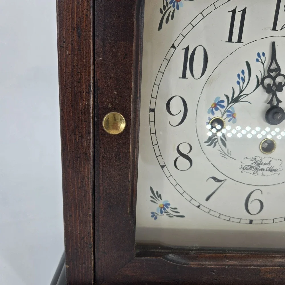 Vintage Wuersch West Germany Mantel Clock Key Wind Chime Wood Case Paper Working